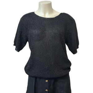 Vintage Gardy Black Metallic Knit Boat Neck Top Size M Hong Kong